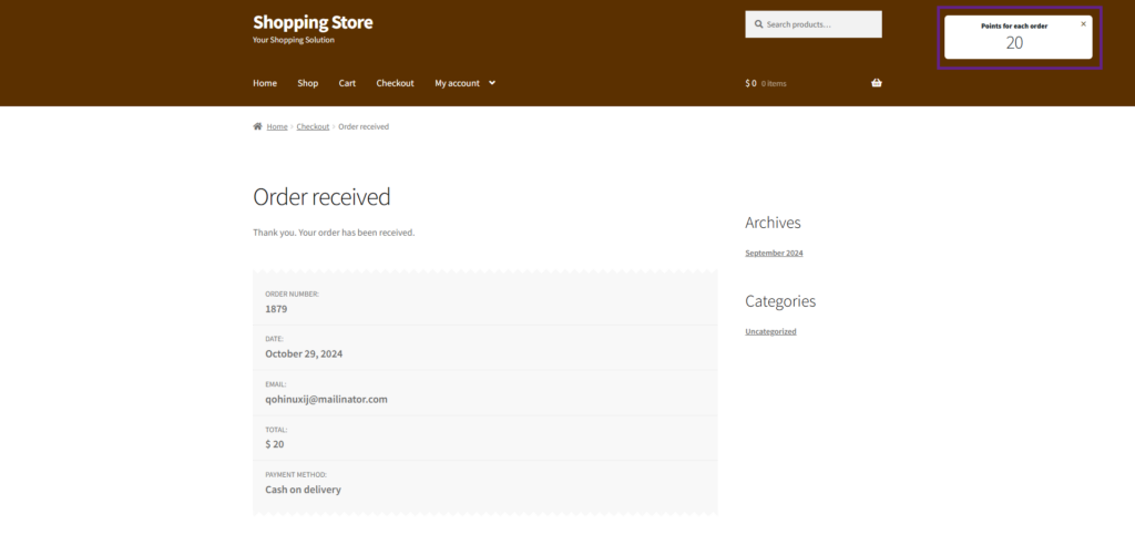 points for each order