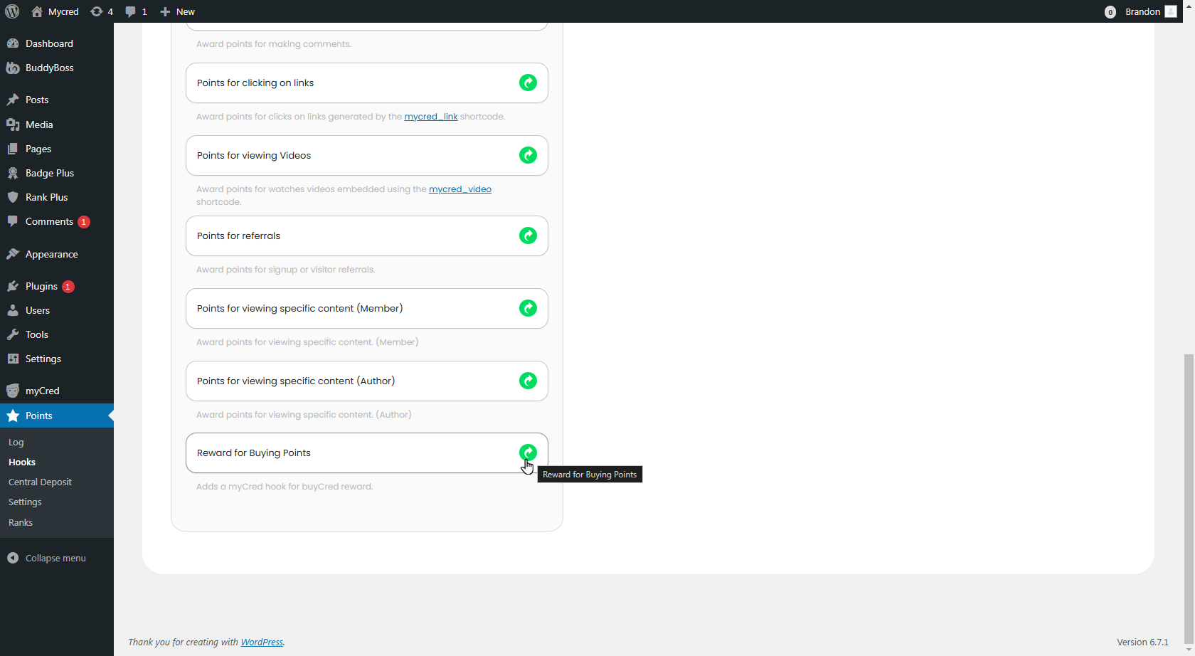 Reward for buying points